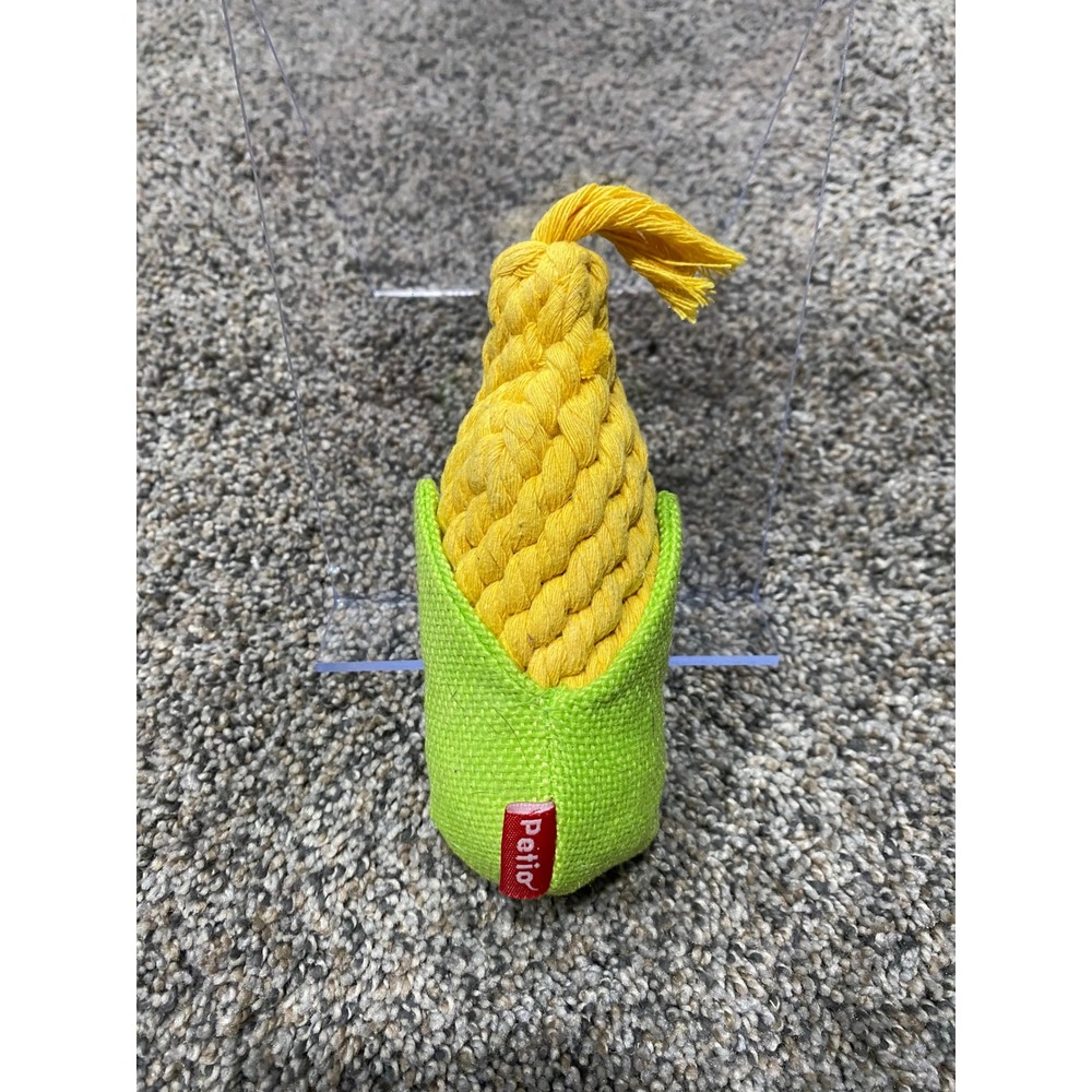 Petio Corn on the Cob Cotton Rope Dog Chew Toy Yellow Green Braided Squeaker Toy